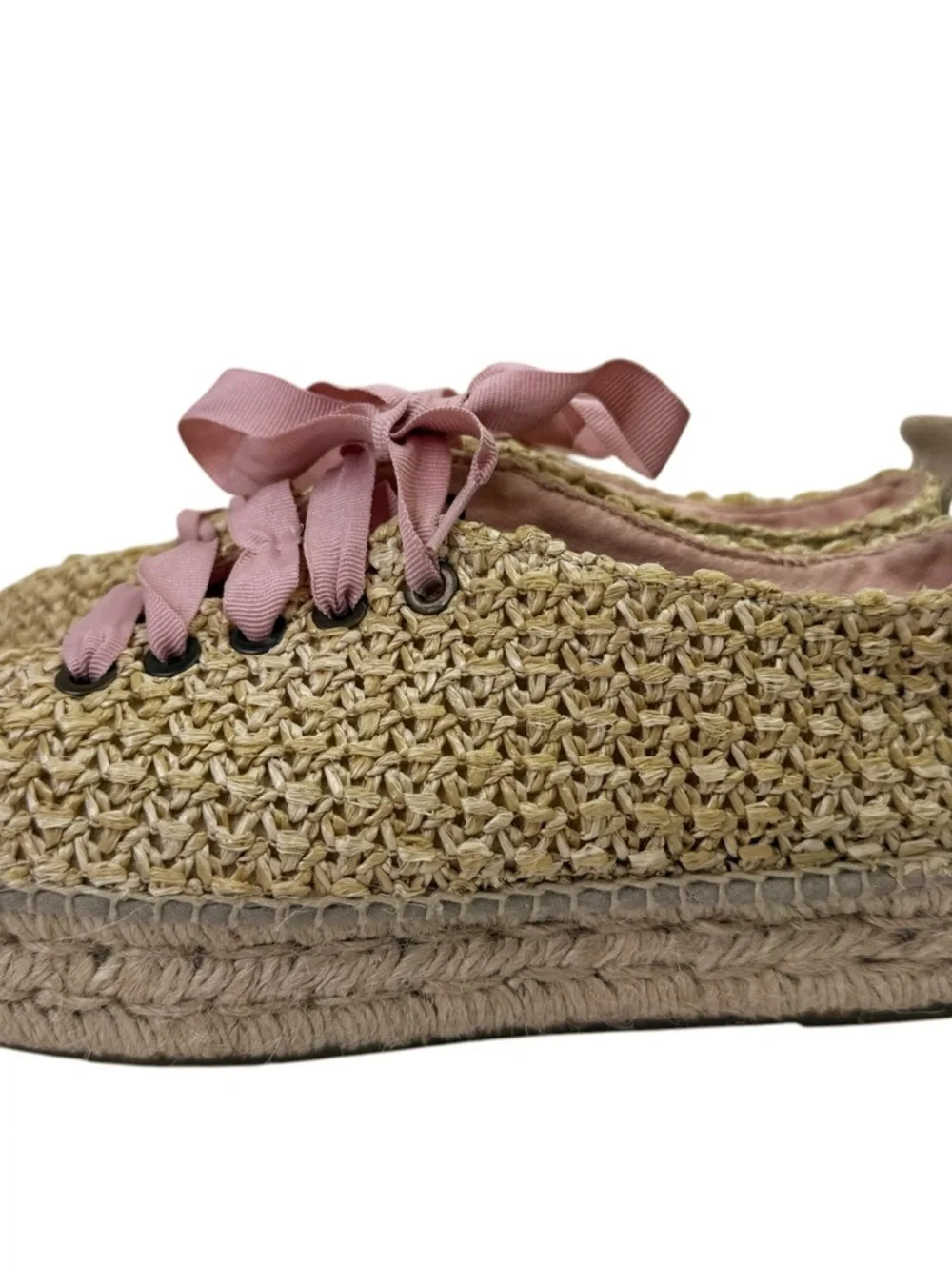 Manebi Yucatán Espadrille Platform Lace Up Raffia Sneakers Size 39 EU Shoes